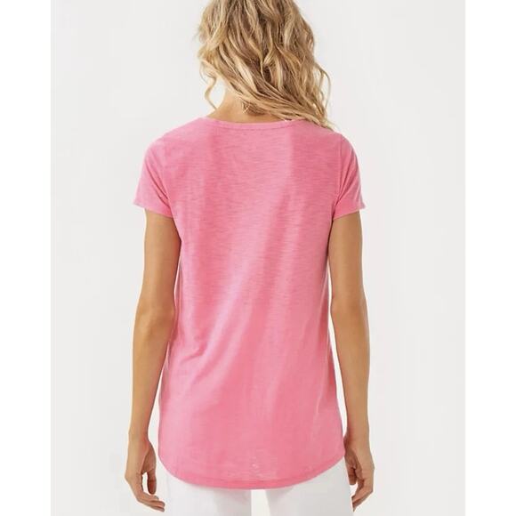 NWT Lilly Pulitzer Etta Scoop-Neck Tee Womens Size XS Rousseau Pink T-Shirt Top - Picture 3 of 11